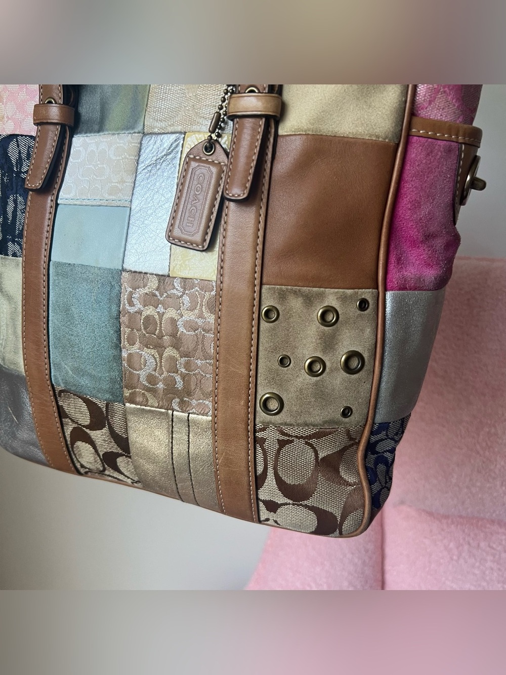Vintage Coach Holiday Patchwork Gallery Tote / Shoulder Bag - Picture 7 of 7